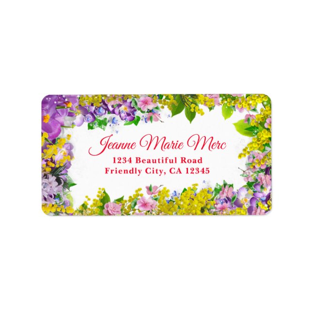 Elegant Yellow Purple Pink Flowers Label (Front)