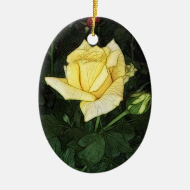 Elegant Yellow Rose 1 Ceramic Tree Decoration (Front)