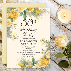 Elegant Yellow Rose 30th Birthday Party Invitation