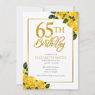 Elegant Yellow Rose 65th Birthday Invitation