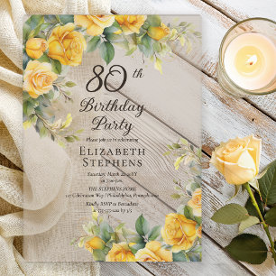Elegant Yellow Rose 80th Birthday Party Invitation