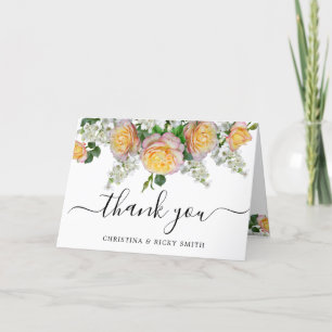 Elegant Yellow Rose Bouquet Flowers Wedding Thank  Thank You Card