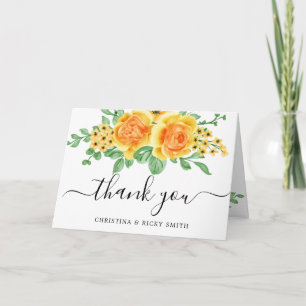 Elegant Yellow Rose Bouquet Flowers Wedding Thank  You Card