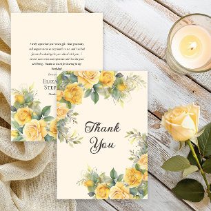 Elegant Yellow Rose Floral Birthday Party  Thank You Card