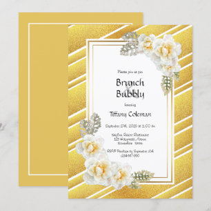 Elegant Yellow Rose Floral Gold Brunch & Bubbly Invitation