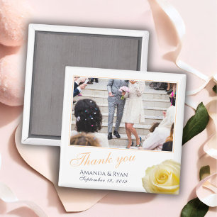 Elegant Yellow Rose Floral Photo Thank you Wedding Magnet