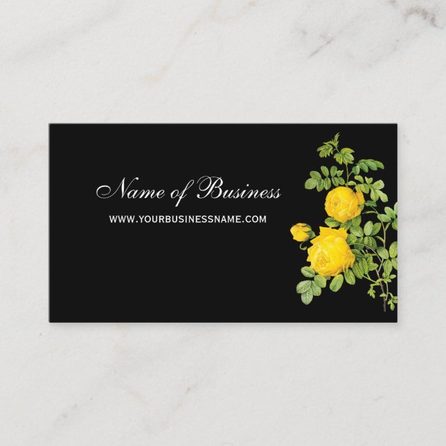 Elegant Yellow Rose Floral Professional Black Business Card (Front)