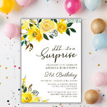 Elegant Yellow Rose Floral Surprise 21st Birthday Invitation<br><div class="desc">Modern elegant yellow watercolor floral Surprise 21st (or any age) birthday party invitations. Celebrate in style with our elegant, modern twenty one birthday party invitations, featuring a beautiful botanical garden yellow watercolor rose floral design. This sophisticated invitation showcases stylish calligraphy and typography with a charming arrangement of yellow watercolor roses...</div>