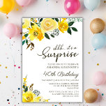 Elegant Yellow Rose Floral Surprise 40th Birthday Invitation<br><div class="desc">Modern elegant yellow watercolor floral Surprise 40th (or any age) birthday party invitations. Celebrate in style with our elegant, modern forty birthday party invitations, featuring a beautiful botanical garden yellow watercolor rose floral design. This sophisticated invitation showcases stylish calligraphy and typography with a charming arrangement of yellow watercolor roses and...</div>