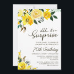 Elegant Yellow Rose Floral Surprise 70th Birthday Invitation<br><div class="desc">Modern elegant yellow watercolor floral Surprise 70th (or any age) birthday party invitations. Celebrate in style with our elegant, modern seventy birthday party invitations, featuring a beautiful botanical garden yellow watercolor rose floral design. This sophisticated invitation showcases stylish calligraphy and typography with a charming arrangement of yellow watercolor roses and...</div>