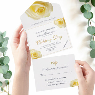 Elegant Yellow Rose Floral Wedding All In One Invitation