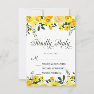 Elegant, yellow rose floral wedding RSVP card