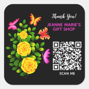Elegant Yellow Rose Flower Thank You QR Code Square Sticker