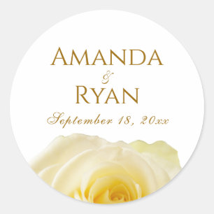 Elegant Yellow Rose Golden Floral Wedding Classic Round Sticker