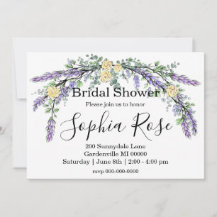 Elegant yellow rose lavender Bridal shower Invitation