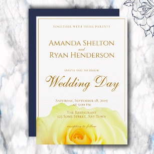 Elegant Yellow Rose Script Floral Wedding Invitation