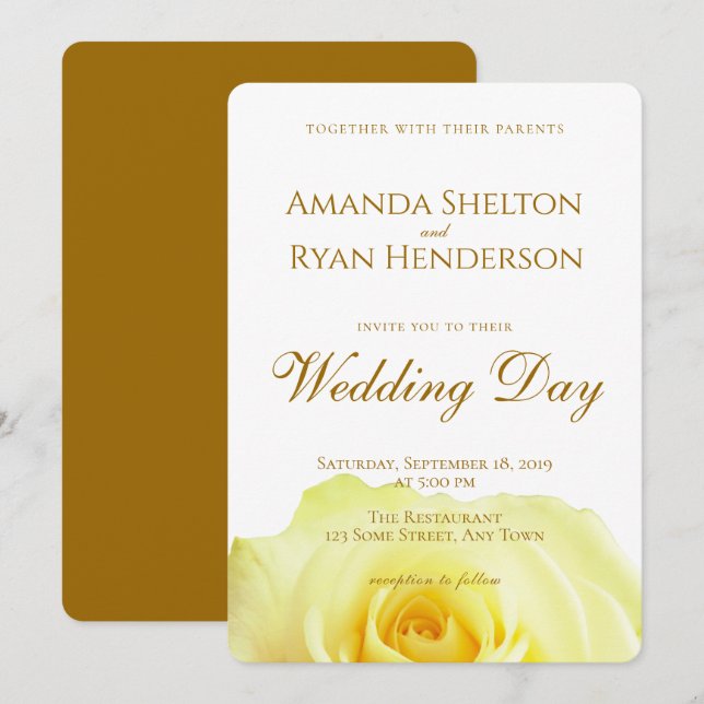 Elegant Yellow Rose Script Floral Wedding Invitation (Front/Back)