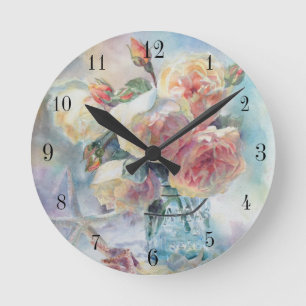 Elegant Yellow Rose Watercolor Painting Black Dial Round Clock