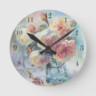 Elegant Yellow Rose Watercolor Painting Black Dial Round Clock