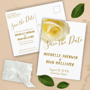 Elegant Yellow Rose Wedding Save the Date Announcement Postcard
