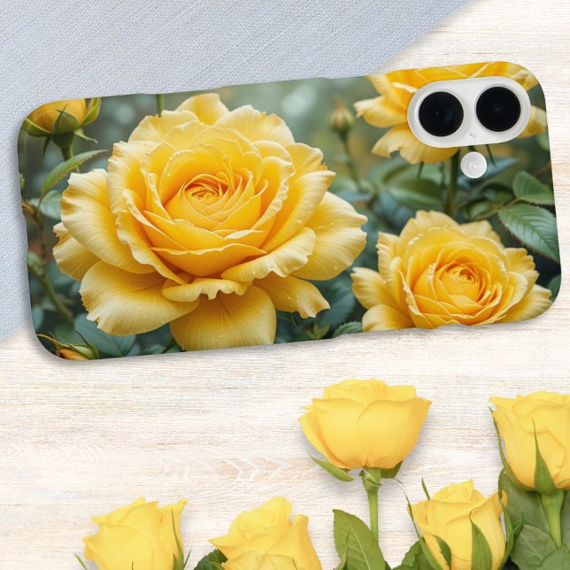 Elegant Yellow Roses with Raindrops Floral Garden Case-Mate iPhone Case (An elegant phone case with beautiful picture of yellow roses in a garden)