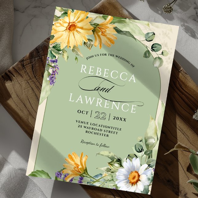 Elegant yellow sage floral wedding invitation (Creator Uploaded)
