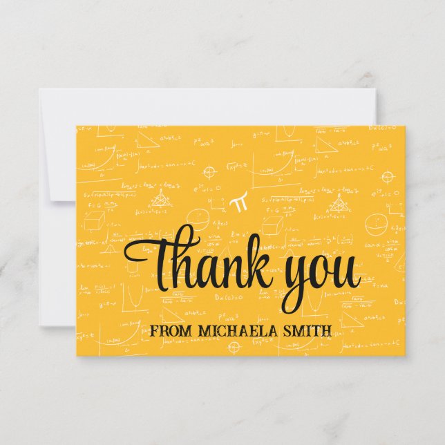 Elegant Yellow Script Mathematics Graduation Thank You Card (Front)