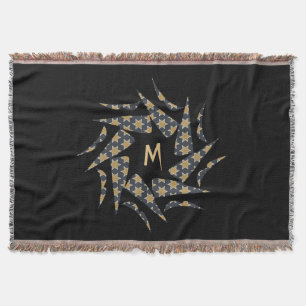 Elegant Yellow Star Triangle Pattern Monogram Throw Blanket