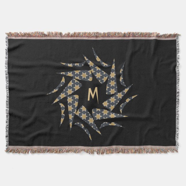 Elegant Yellow Star Triangle Pattern Monogram Throw Blanket (Front)