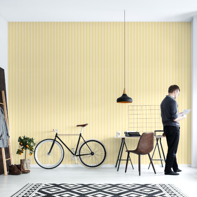 Elegant Yellow Striped Wallpaper (Living Room)