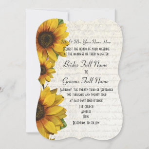 Elegant yellow sunflower country floral wedding invitation