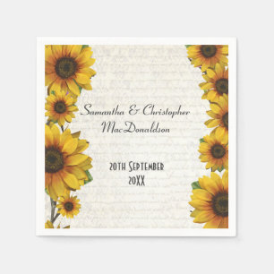 Elegant yellow sunflower country floral wedding napkin