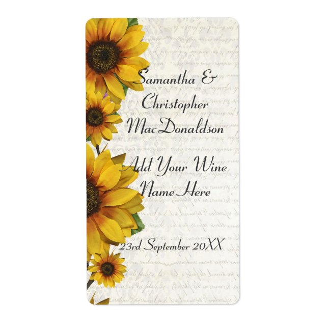 Elegant yellow sunflower country floral wine (Front)