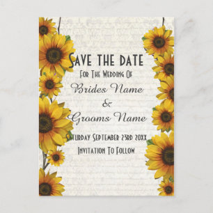 Elegant yellow sunflower country save the date announcement postcard