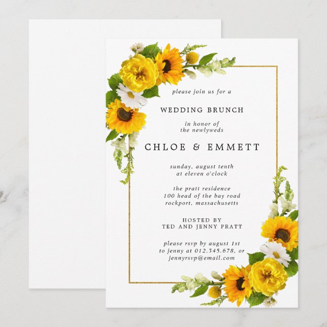 Elegant Yellow Sunflower Floral Wedding Brunch Invitation (Front/Back)