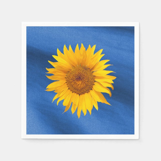 Elegant Yellow Sunflower on Royal Blue Wedding Napkin (Front)