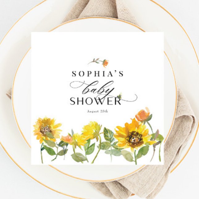 Elegant Yellow Sunflower Sun Bee Baby Shower Napkin (Creator Uploaded)