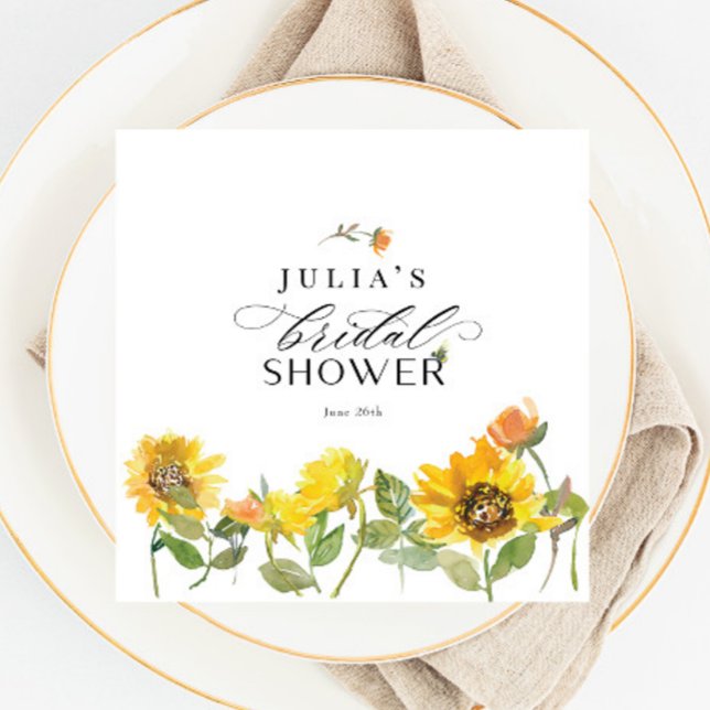 Elegant Yellow Sunflower Sun Bee Bridal Shower Napkin (Creator Uploaded)