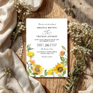 Elegant Yellow Sunflower Sunny QR Code Wedding Invitation
