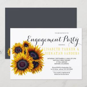 Elegant Yellow Sunflowers Autumn Engagement Party Invitation