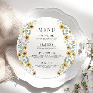 Elegant Yellow Sunflowers Fall Wedding Round Menu