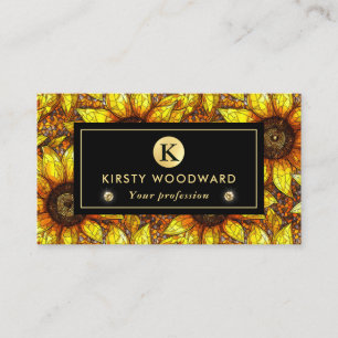 Elegant Yellow Sunflowers Stained Glass Pattern Business Card