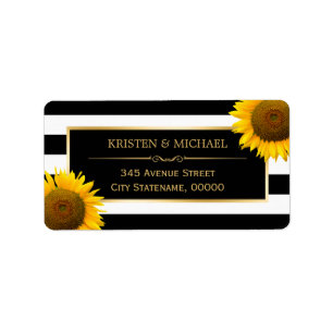Elegant Yellow Sunflowers with Black White Striped Label