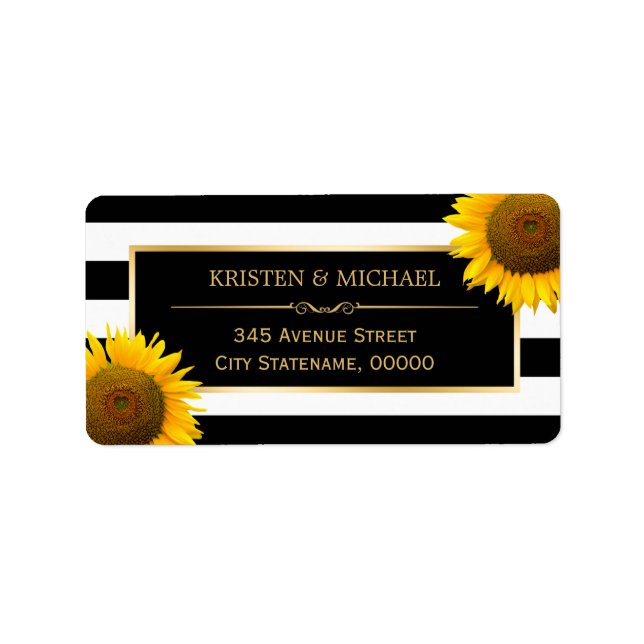 Elegant Yellow Sunflowers with Black White Striped Label (Front)