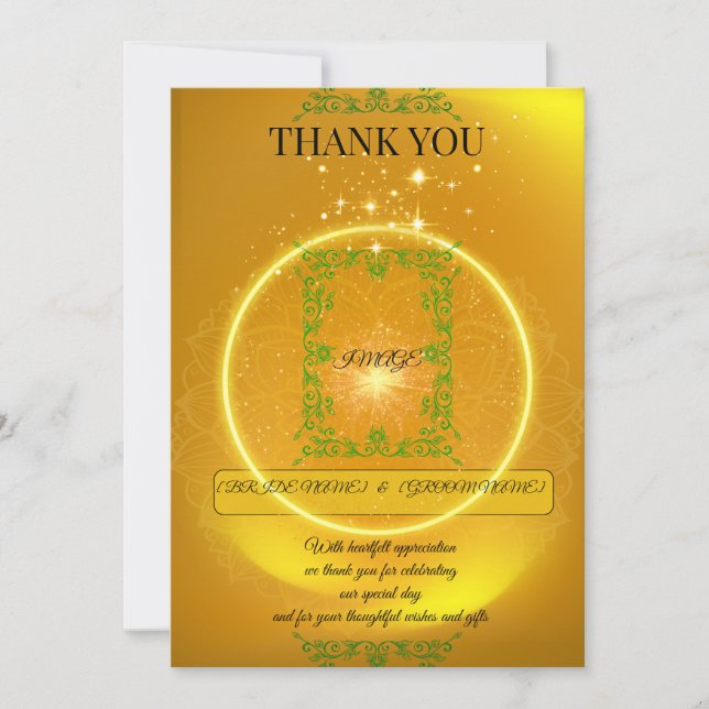 Elegant Yellow Thank You Card with Gold Sparks (Front)
