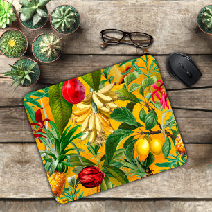 Elegant yellow tropical leaves fruits pattern mouse mat