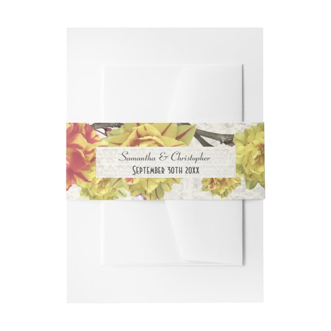 Elegant yellow tulip country floral wedding invitation belly band (Front Example)