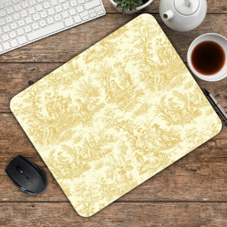 Elegant Yellow Vintage French Toile de Jouy Mouse Mat