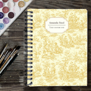 Elegant Yellow Vintage French Toile de Jouy Notebook