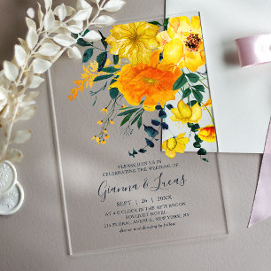 Elegant Yellow Watercolor Botanical Floral Wedding Acrylic Invitations